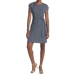 H by Halston Gray Casablanca Classic Short Sleeves Draped Dress
